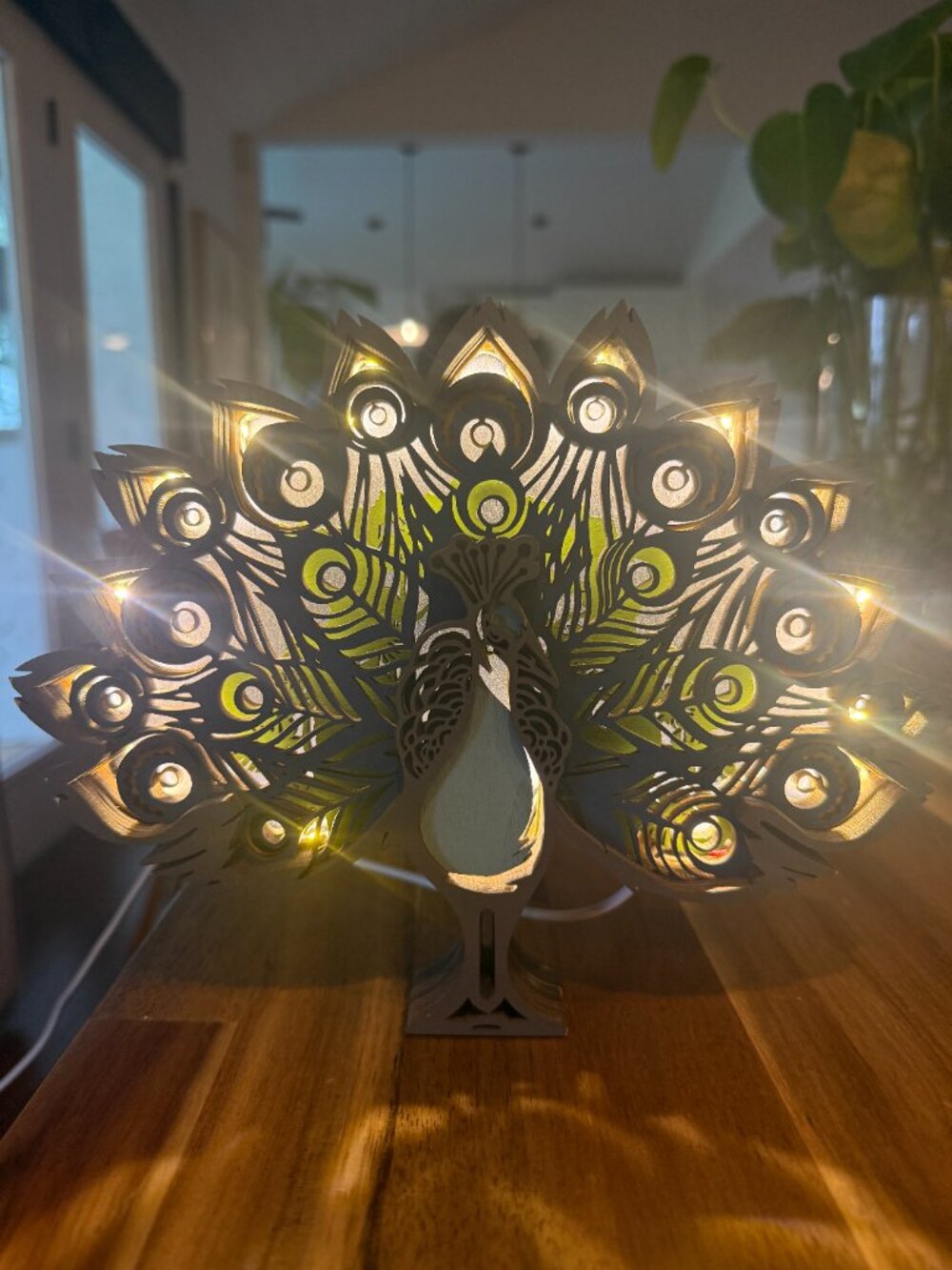 Small Peacock Wooden Lamp